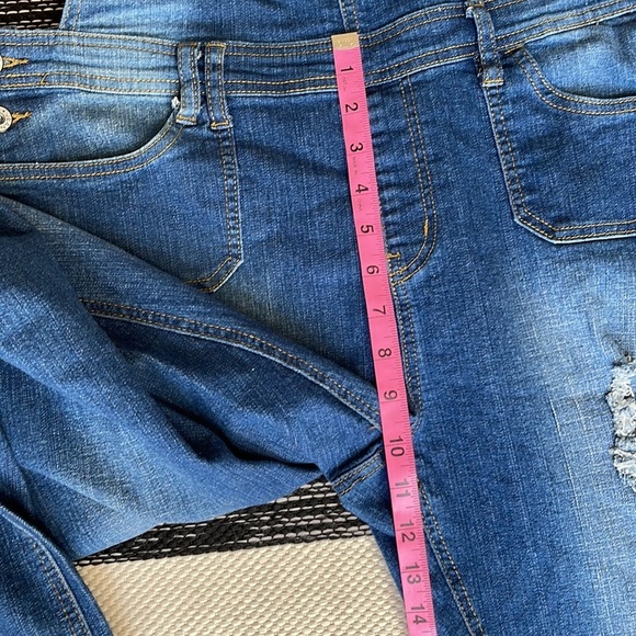 Be-Girl Basic Medium Idigo Distressed Denim Long Overalls Size: 2XL - Picture 10 of 14